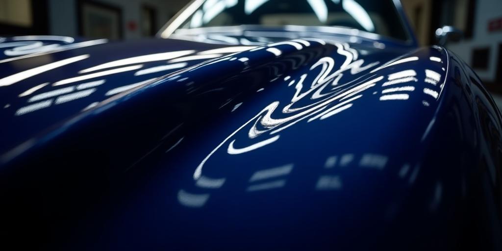 Close-up of highly reflective car paint